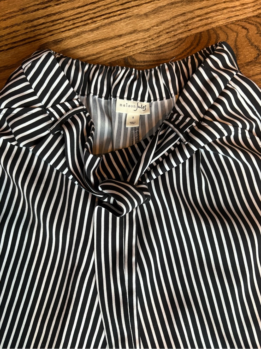 Maison Jules Black and White Striped Tie-belt midcalf pants